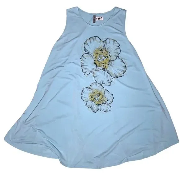 NWOT Acting Pro Women’s Blue Floral Stretchy Tank Top Size 1X - Picture 7 of 8